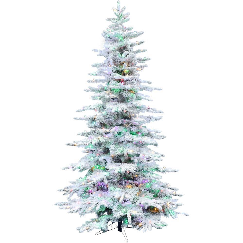 Fraser Hill Farm Flocked Mountain Pine Christmas Tree with LED Lights