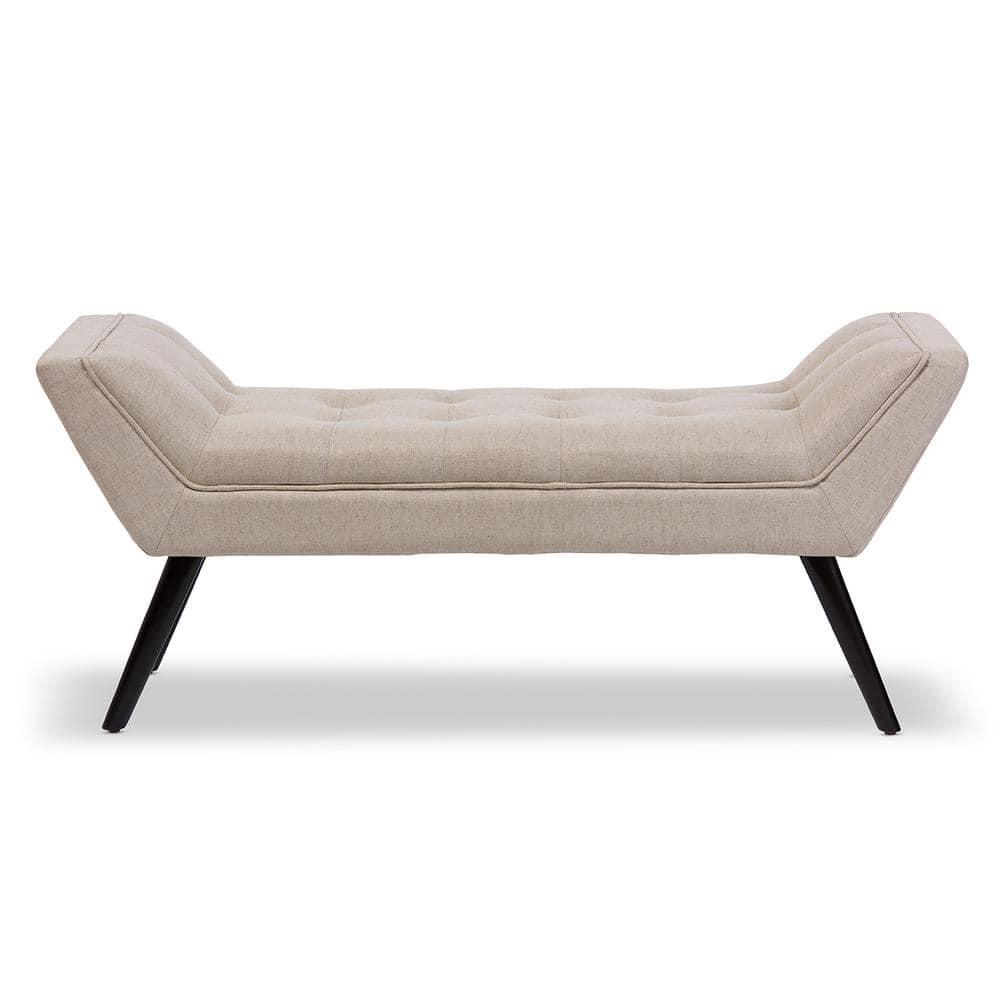 Tamblin Mid-Century Modern Retro Linen Fabric Upholstered Grid - Tufting 50" Bench - Beige - Baxton Studio: Plywood Frame, Polyester Upholstery