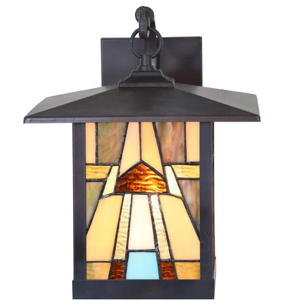 11.75" 1-Light Mona Mission Style Outdoor Wall Lantern Sconce Bronze - River of Goods: Stained Glass, ETL Listed, Weather-Resistant