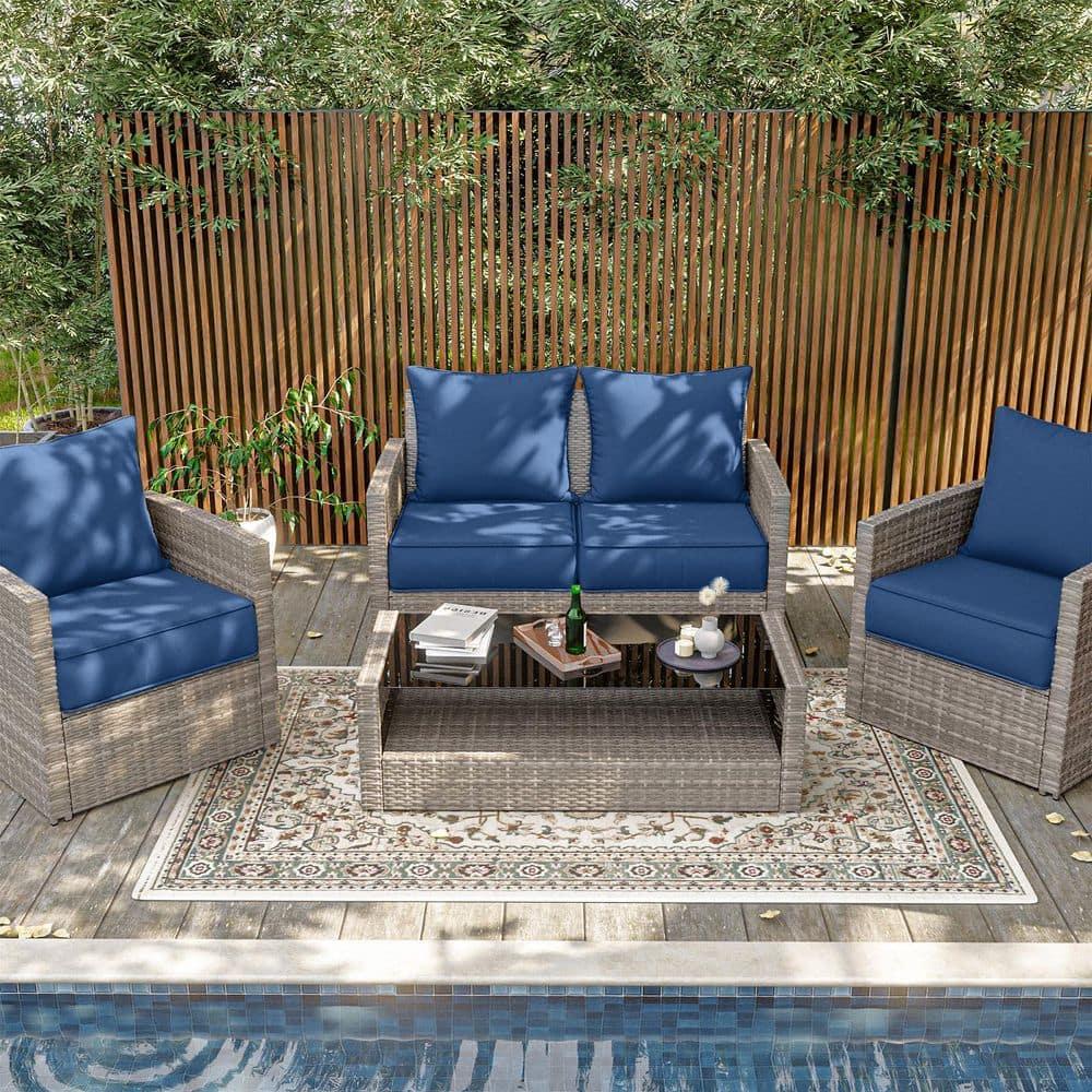 Outdoor Patio Chair Cushions Set 22 L X 22 W X 4 H Waterproof & Fade Resistant Deep Seat and Back Cushions with Removable Covers Outdoor Seat Cushion Set for Chairs and Sofas