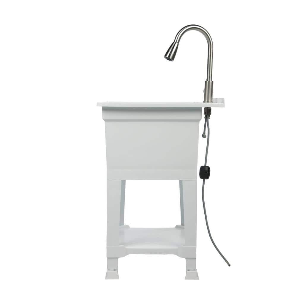 UTILITYSINKS Plastic 24" Freestanding Compact Utility Tub Sink for Workshop, Laundry Room, Garage, Greenhouse & Pet Wash Station, White