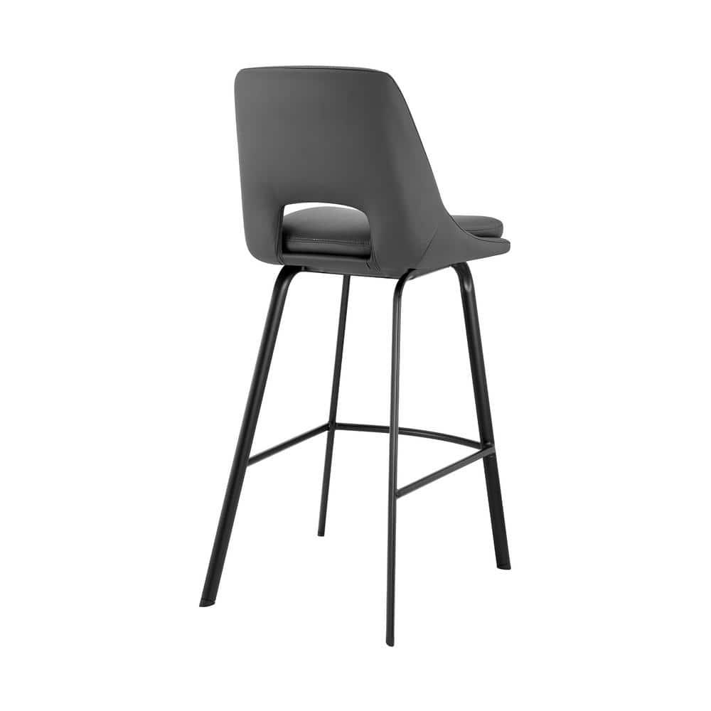 Armen Living Indoor Carise Gray Faux Leather and Black Metal Swivel 26" Counter Stool