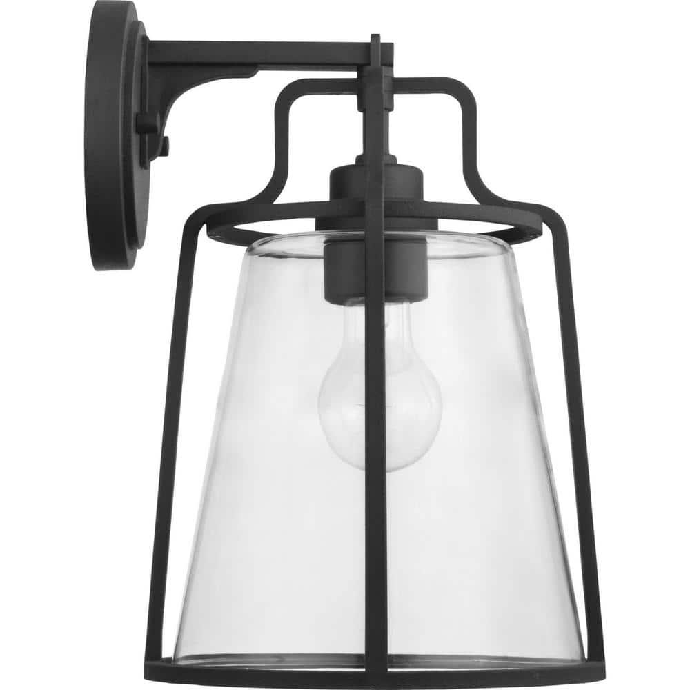 Progress Lighting Benton Harbor 1-Light Wall Lantern in Black with Clear Glass Shade