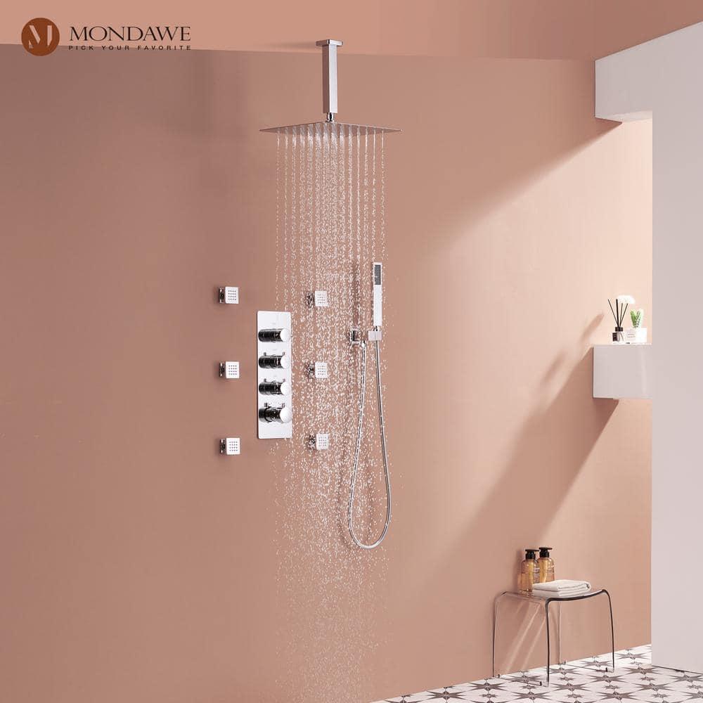 Herathena 3 Functions Ceiling Mounted Luxury Shower System with 6 Body Jets (Rough-in Valve Included)