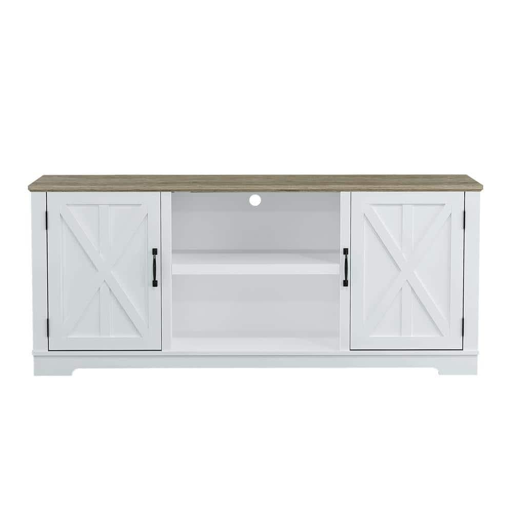 70" Classic Style TV Stand for TVs up to 78" White - Festivo: Farmhouse Design, Cable Management, Adjustable Storage