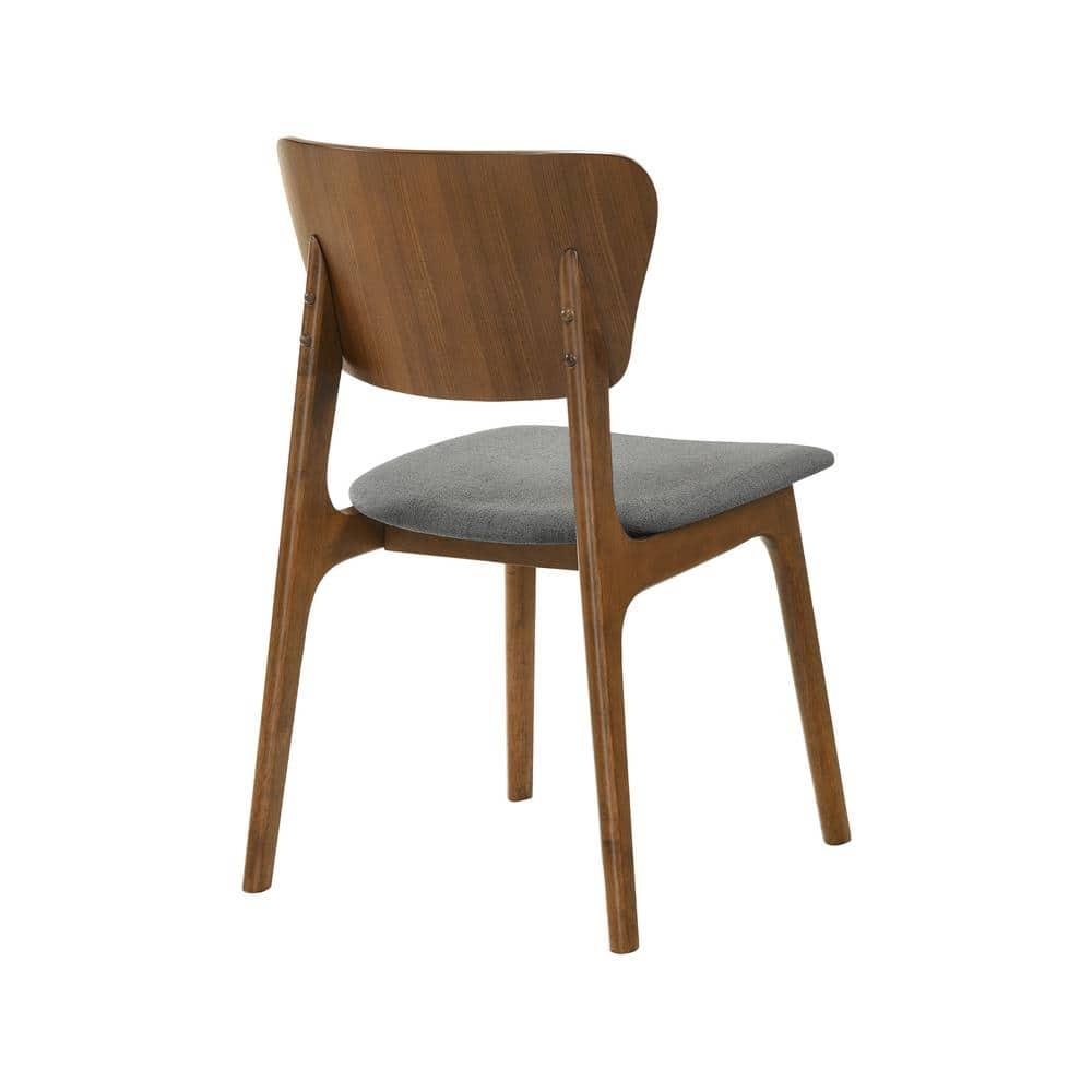 Armen Living Kalia 18" Fabric & Wood Dining Chair in Charcoal/Walnut (Set of 2)