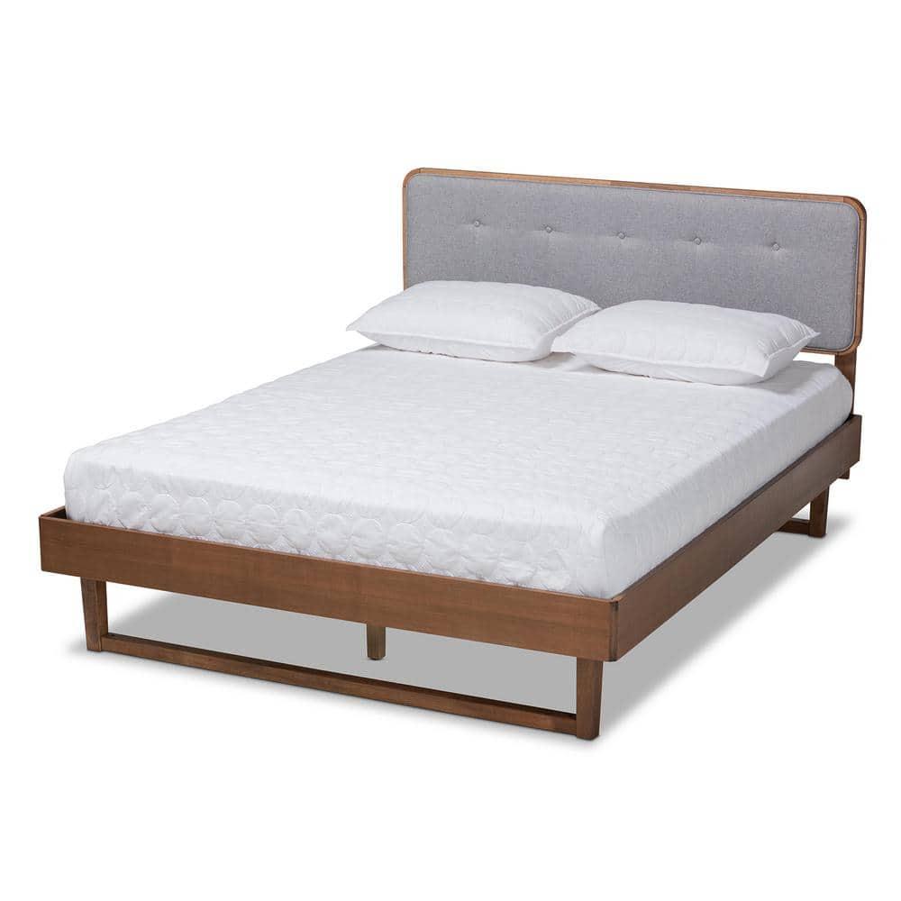 King Natalia Platform Bed Light Gray/Walnut - Baxton Studio