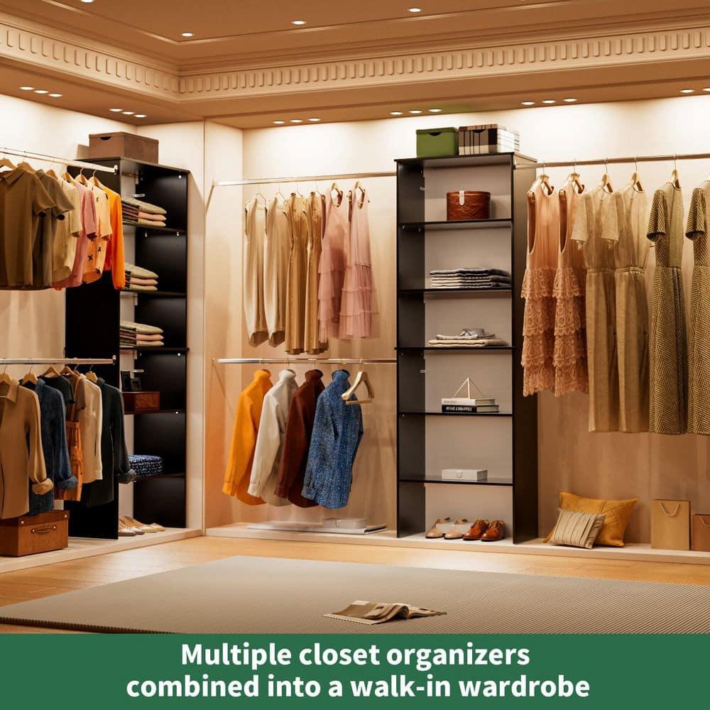 LOVMOR Wood Closet Organizer Starter Kit Tower with 3 Hang Rods