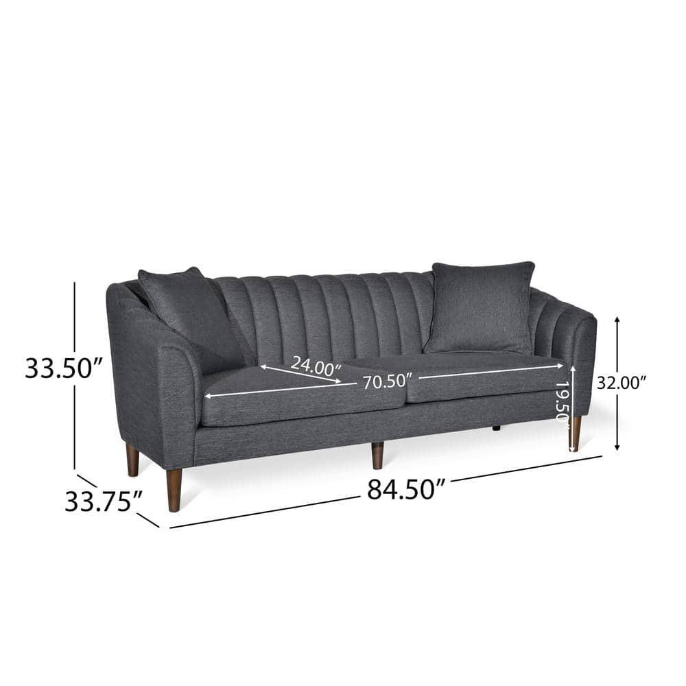 Noble House Currie Fabric Tufted 3 Seater Sofa, Charcoal, Dark Walnut