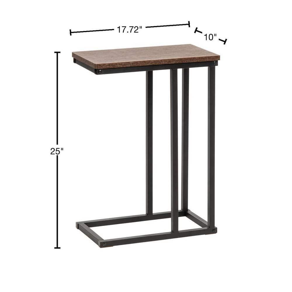 IRIS USA C-Shape Wood and Metal Side Accent Table, Brown