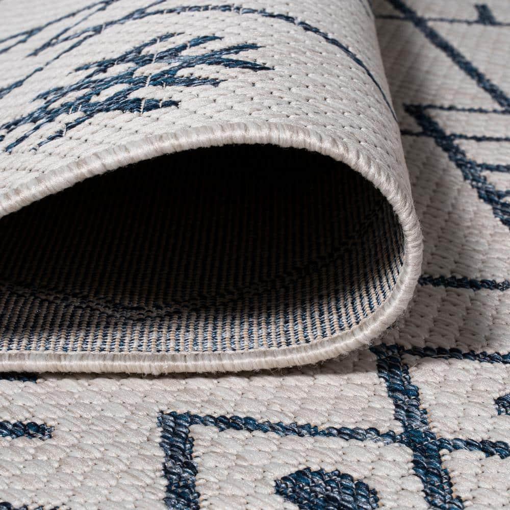 8'x10' Boho Moroccan Indoor/Outdoor Area Rug, Ivory/Navy - JONATHAN Y