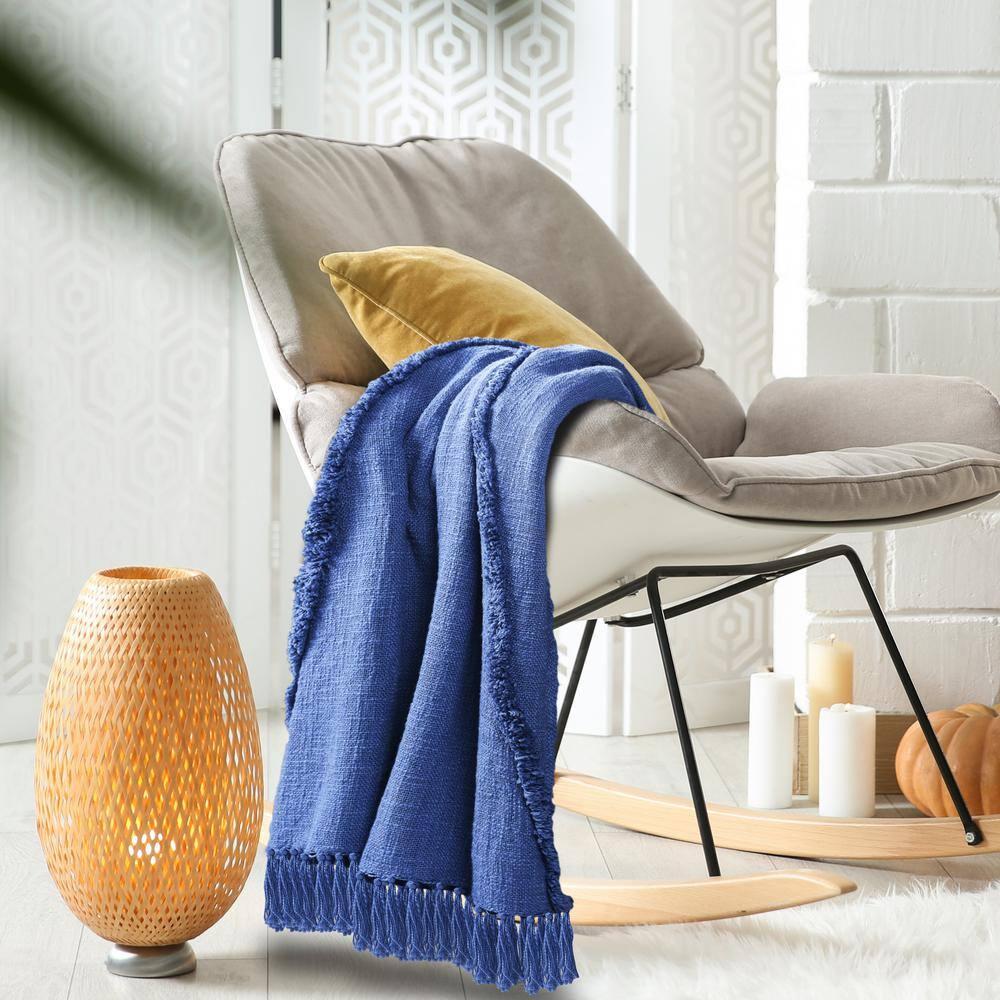 Evette Rios Sierra Handmade Woven Solid Color Fringed 100% Cotton Throw Blanket