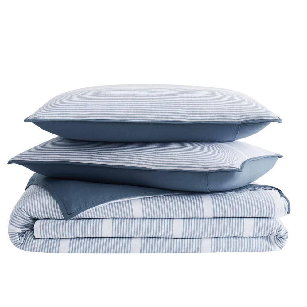 Brooklyn Loom 2pc Twin/Twin XL Niari Yarn Dye Stripe Comforter Set Blue: Machine Washable, OEKO-TEX Certified