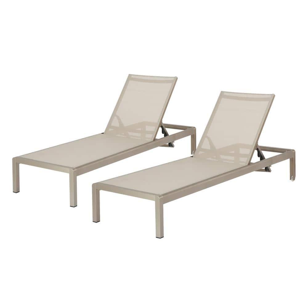GDF Studio Crested Bay Outdoor Mesh and Aluminum Armless Adjustable Chaise Lounges, Gray and Silver, Set of 2