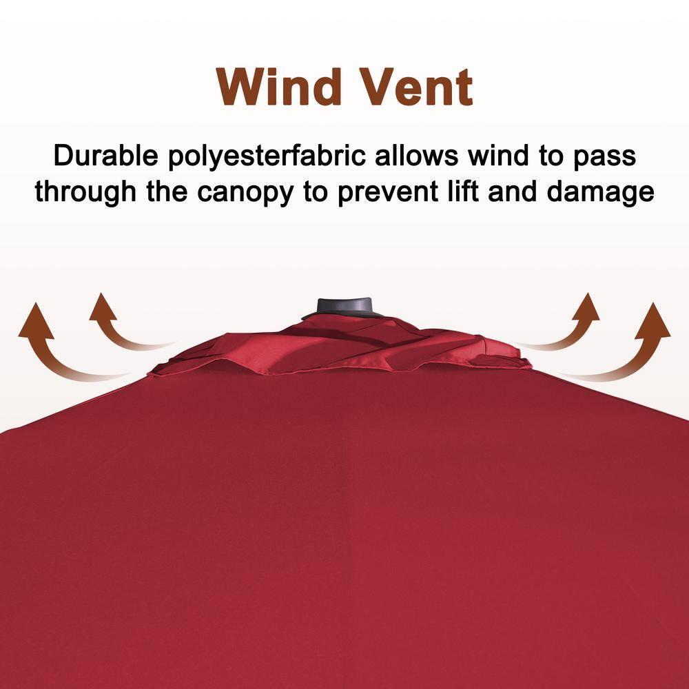 Mondawe 10x13 FT Cantilever Umbrella Large Offset Umbrella with 360°Rotation and LED Light Panel Cantilever Patio Umbrella for Backyard, Pool & Garden, Red