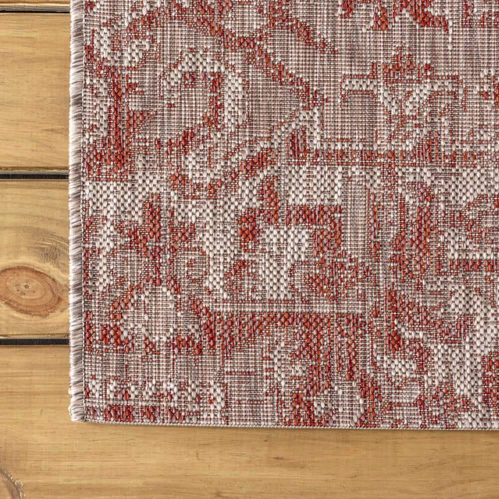 8'x10' Estrella Bohemian Medallion Textured Weave Indoor/Outdoor Area Rug, Red/Taupe - JONATHAN Y