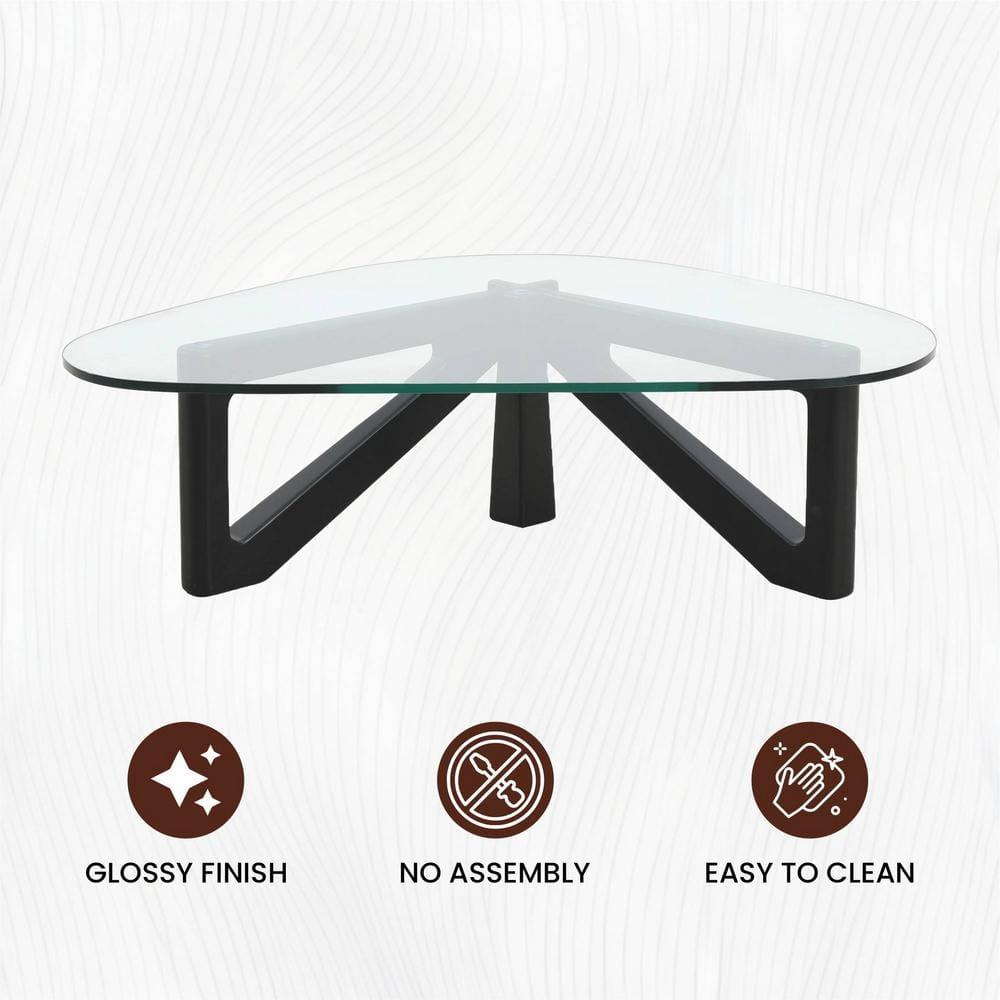 LeisureMod Imperial Collection Triangular Glass Top Coffee Table with Glossy Ash Wood Base for Home, Living Room, Office
