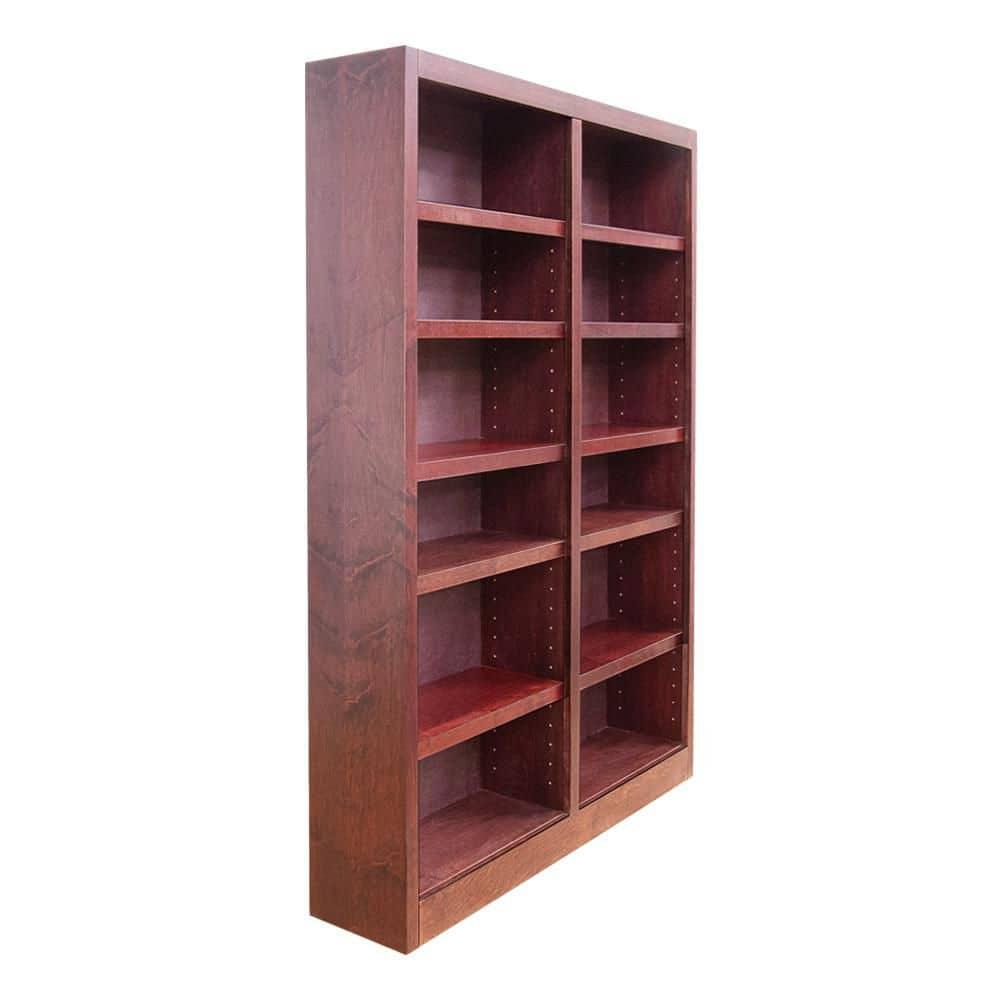 12 Shelf Double Wide Wood Bookcase, 84 inch Tall - Cherry Finish
