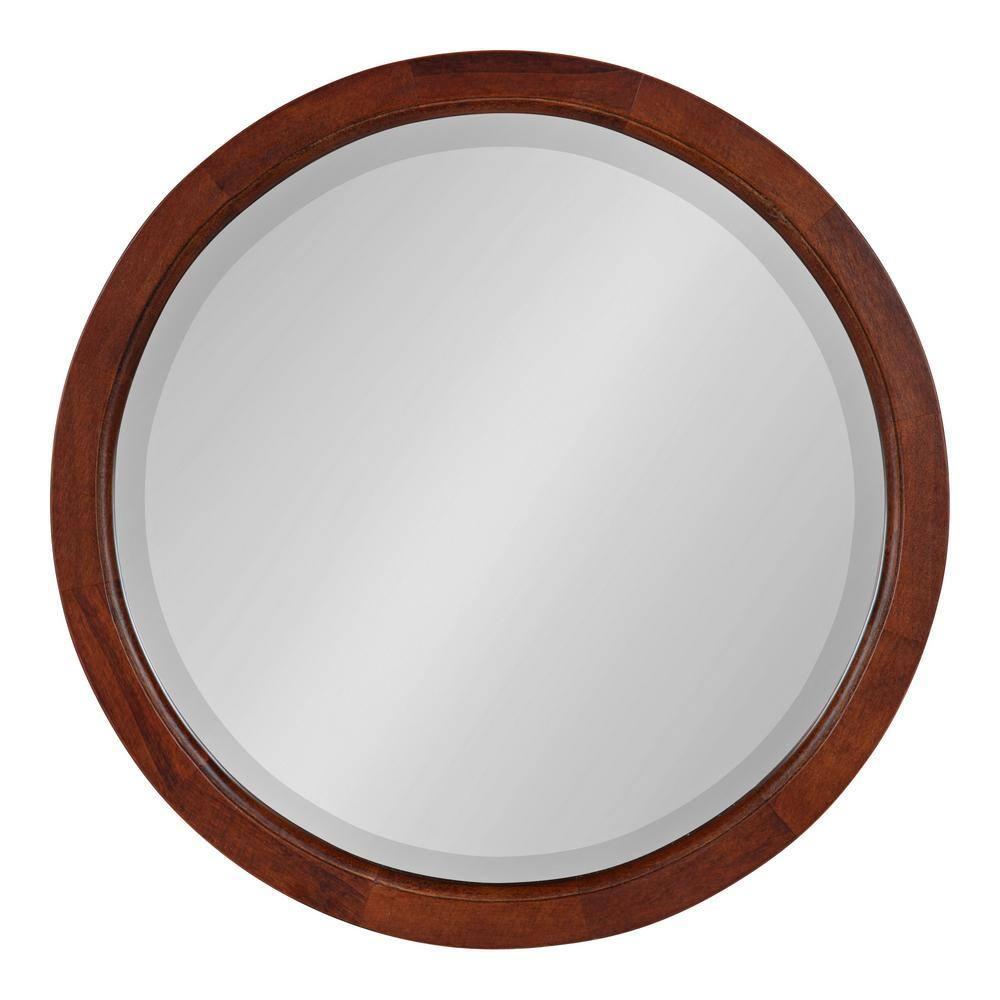 18" x 18" Hogan Round Framed Decorative Wall Mirror Walnut Brown - Kate & Laurel: Modern Poplar Wood, Wall Mount