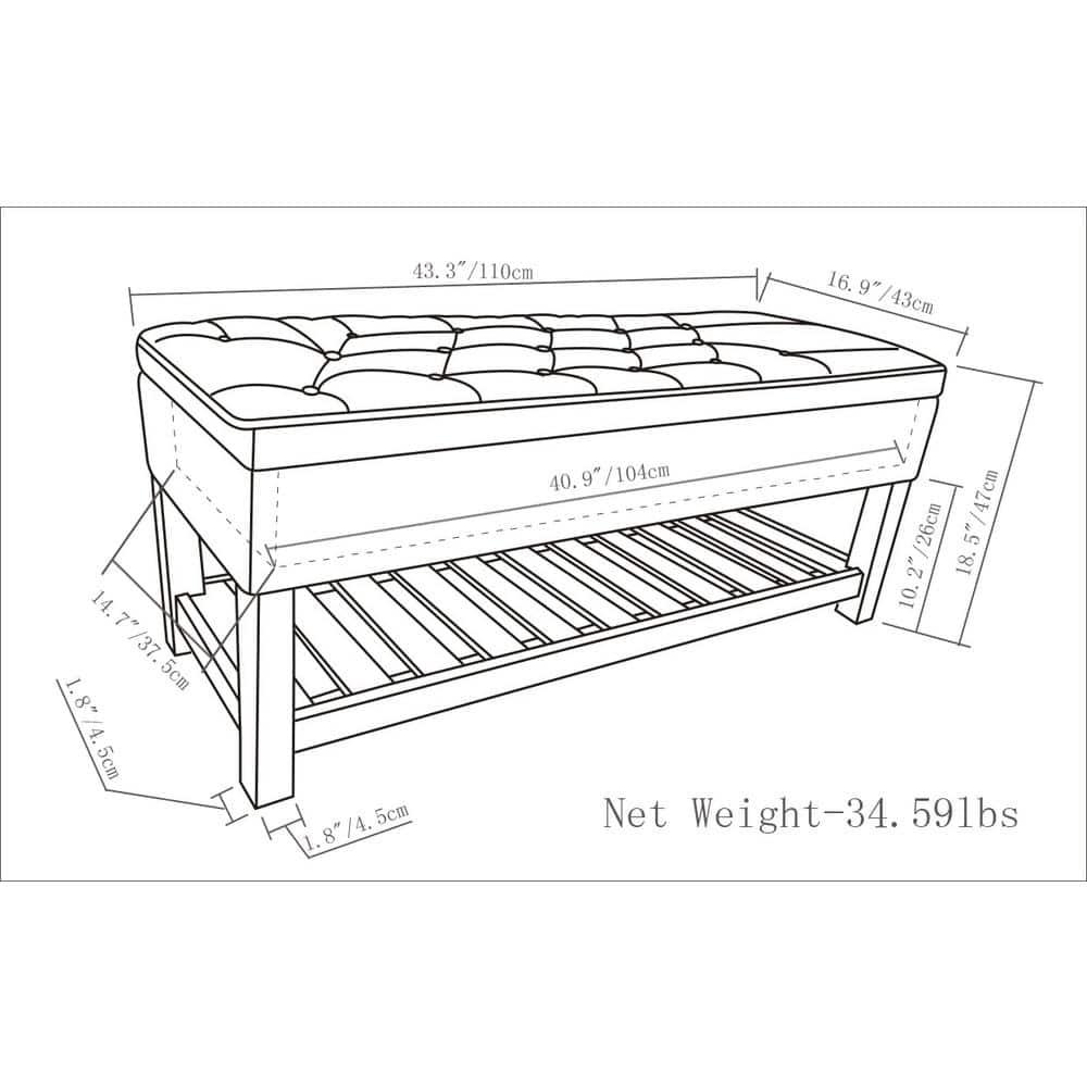 Simpli Home Lomond 44"W Tufted Ottoman Bench with Solid Wood Frame