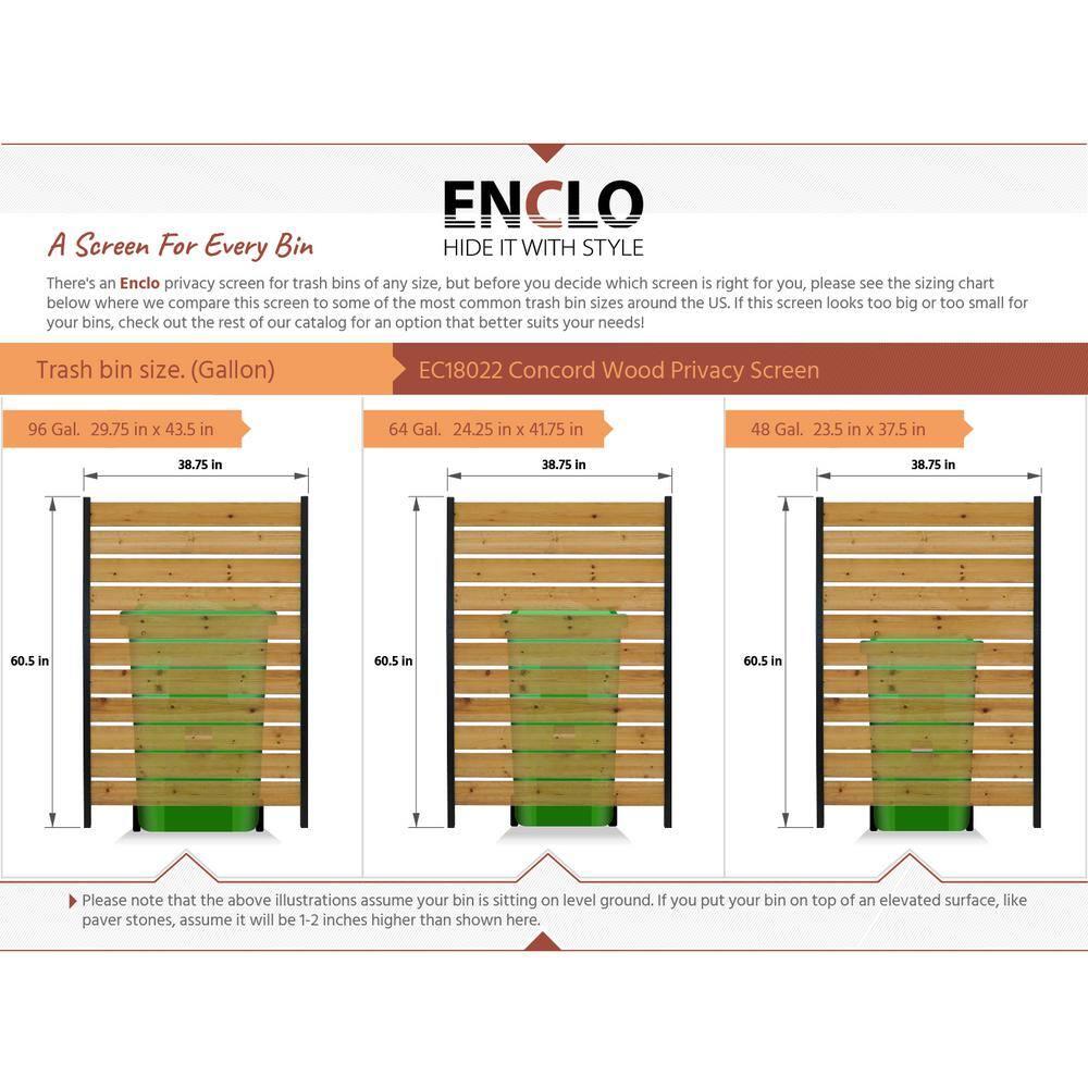60.5in H x 38.625in W (1 Panel) No Dig Enclo Concord Cedar Wood Privacy Screen, Great to Hide Trash Cans, Decorative Patio Privacy Screen, Outdoor Privacy Fence Panel, Air Conditioner Fence, EC18022
