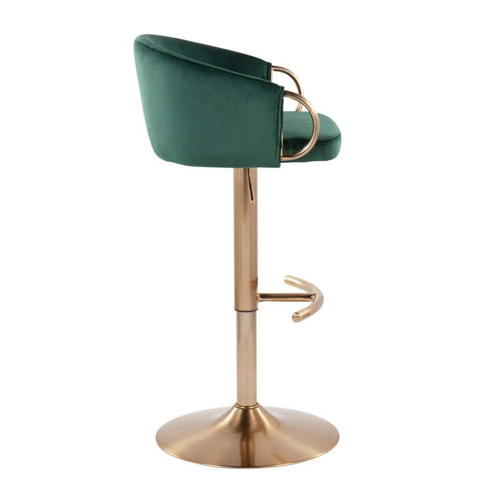 Set of 2 Claire Adjustable Barstools Gold/Green - LumiSource: Chic Velvet, Metal Base, Swivel, Footrest