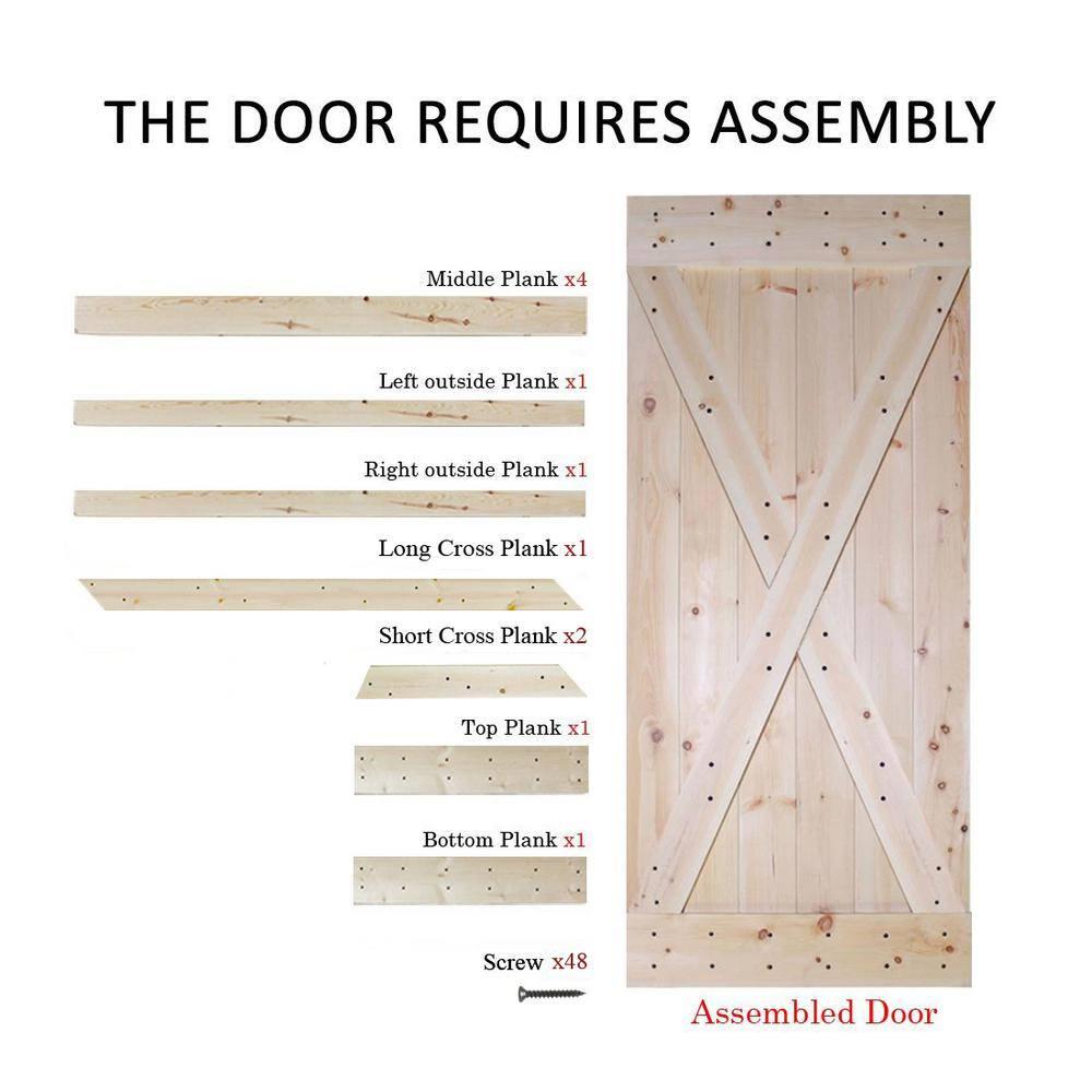 Calhome 84'' Solid Wood Paneled Painted with Installation Hardware Kit Barn Door