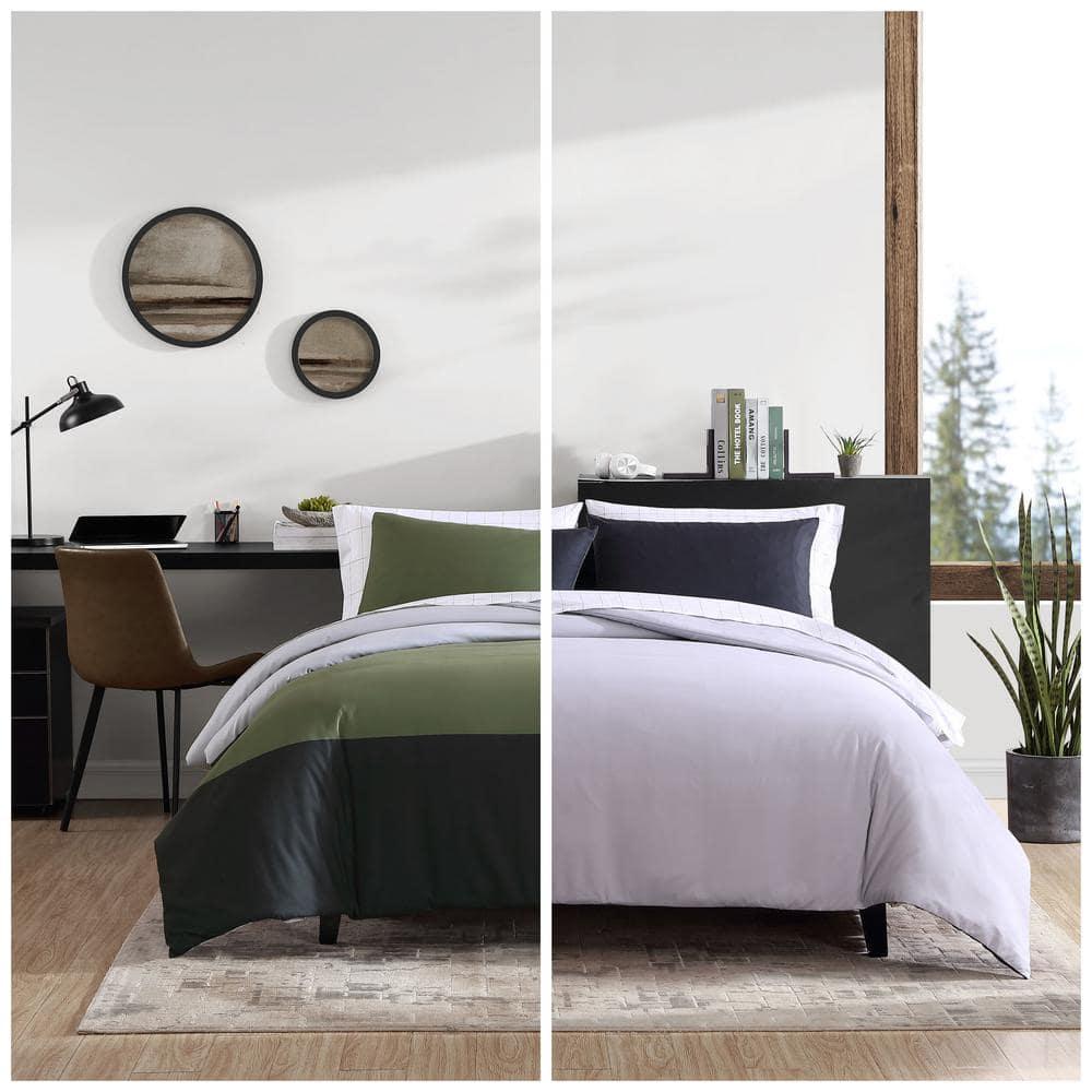 Eddie Bauer Skyline Stripe Reversible Green Duvet Cover Set