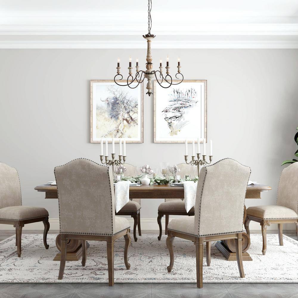 The Gray Barn French Country 6-Light Wood Chandelier Classic Farmhouse Lights - 31.1" D x 28" H