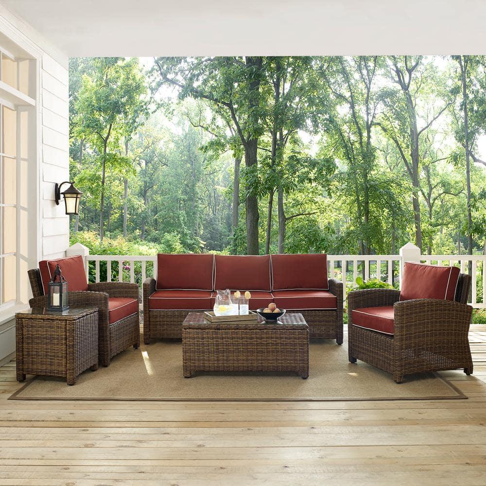 Bradenton Outdoor Wicker Sofa Conversation Set with Sangria Cushions - 5 Piece