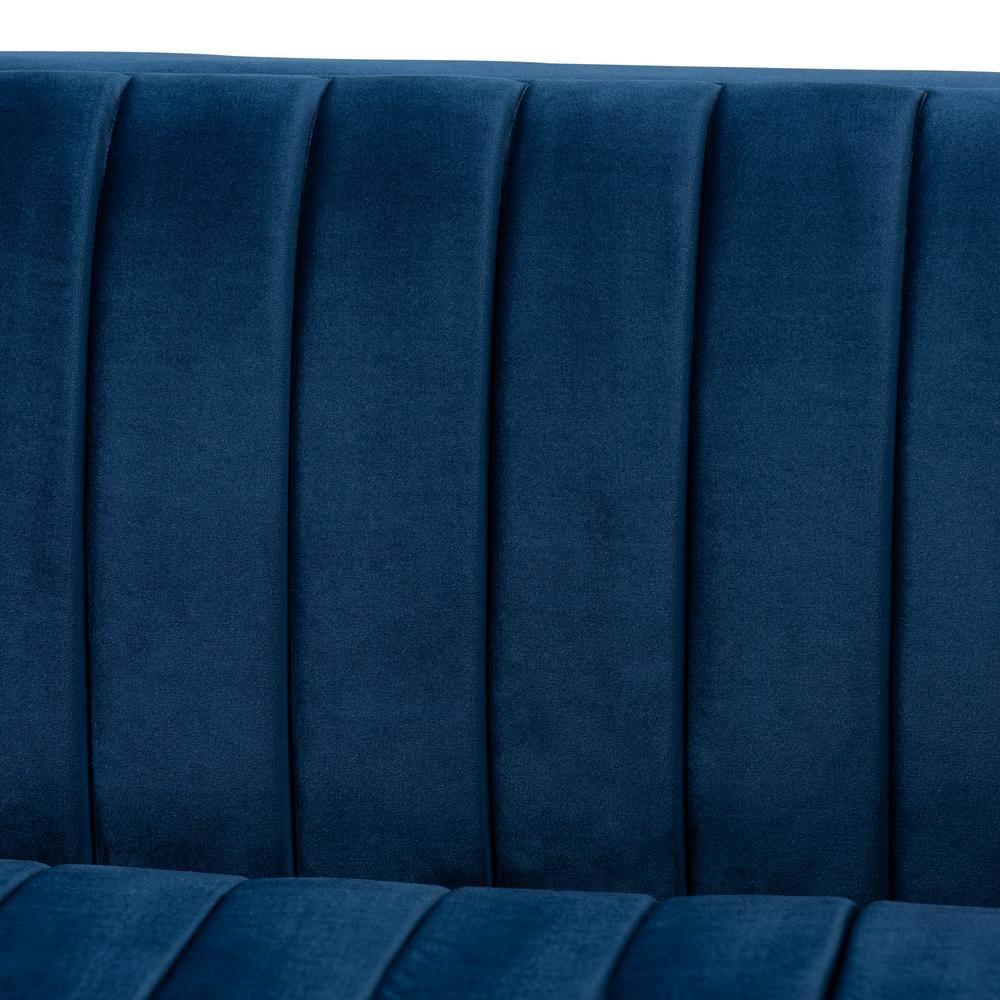 Aveline Velvet Upholstered Finished Sofa Navy Blue/Gold - Baxton Studio: Chic, Tufted, No Assembly, Metal Base