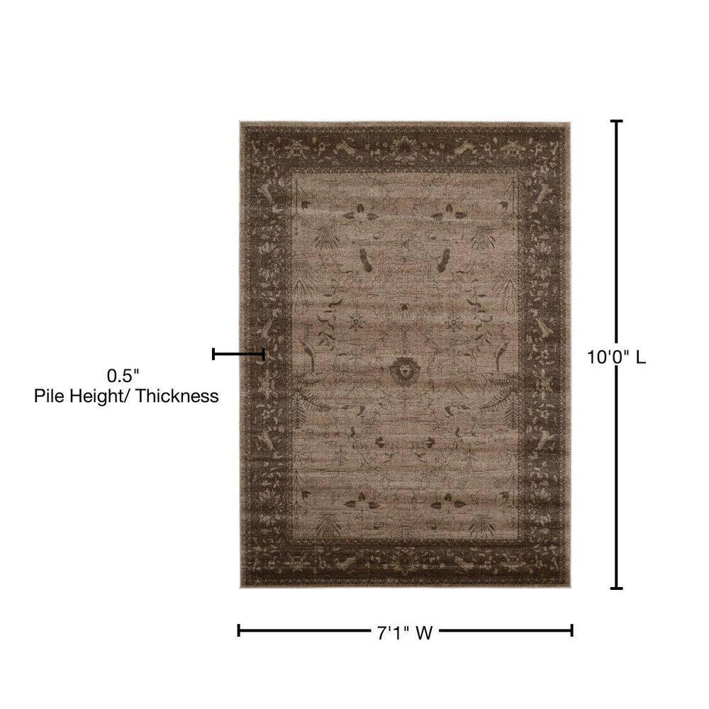 Unique Loom Floral La Jolla 7 x 10 (ft) Loomed Polypropylene Light Brown/Dark Brown Rectangular Indoor Floral/Botanical Area rug