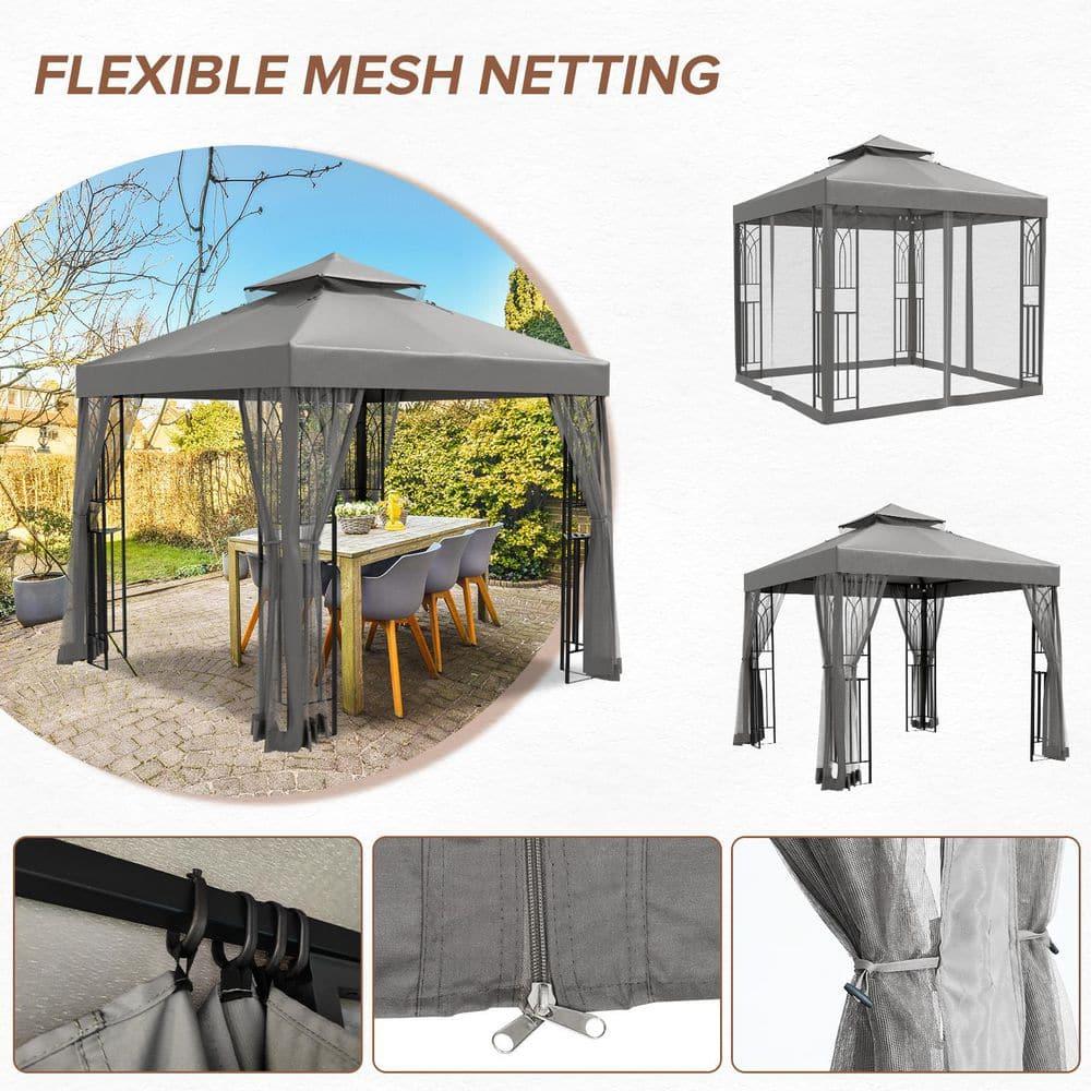 COOS BAY 8 Ft. W x 8 Ft. D Steel Frame Vented Soft Top Patio Gazebo with Mesh Netting, Corner Shelves