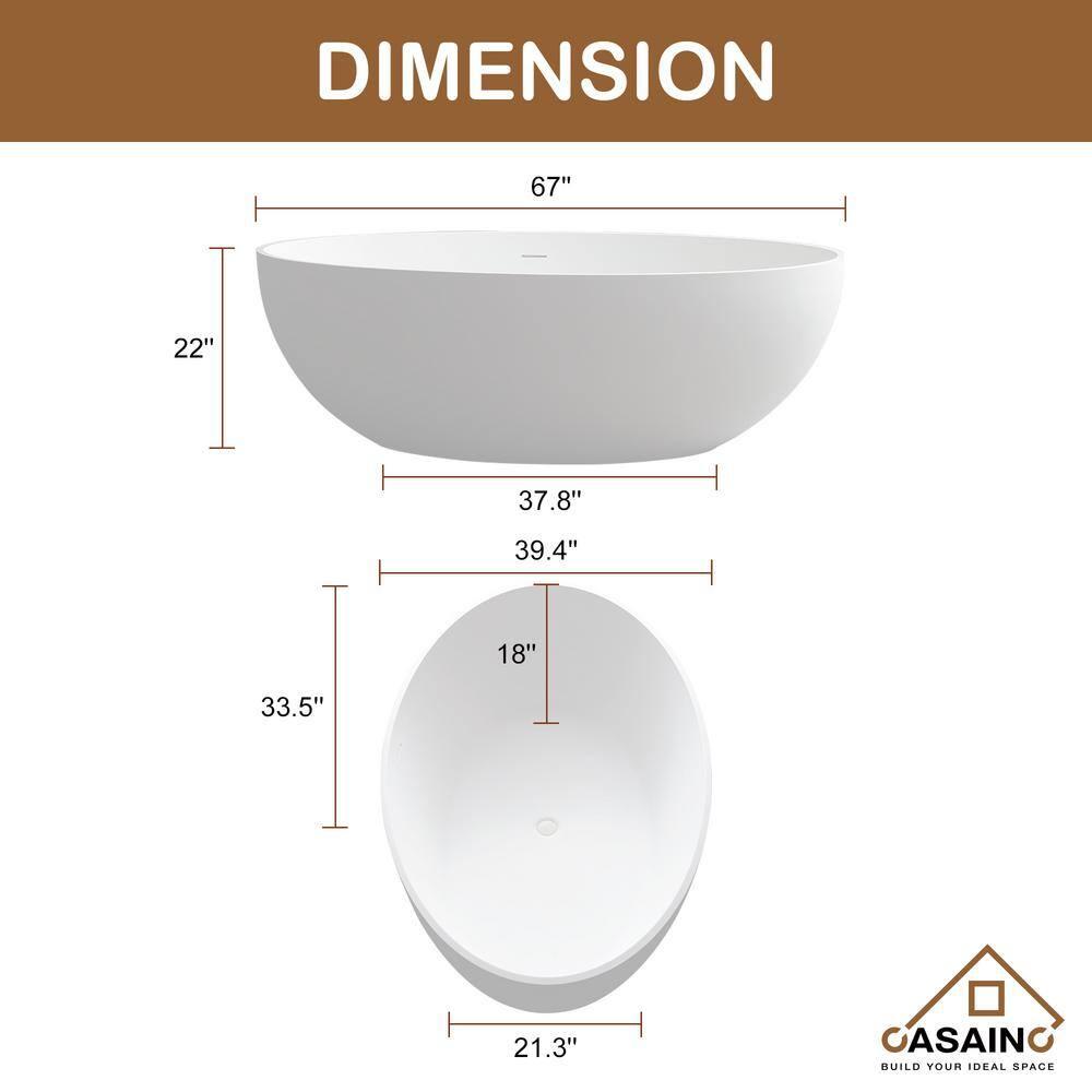 CASAINC Monaco 67 inch White Big Freestanding Stone Solid Surface Bathtub CA-MJ39327