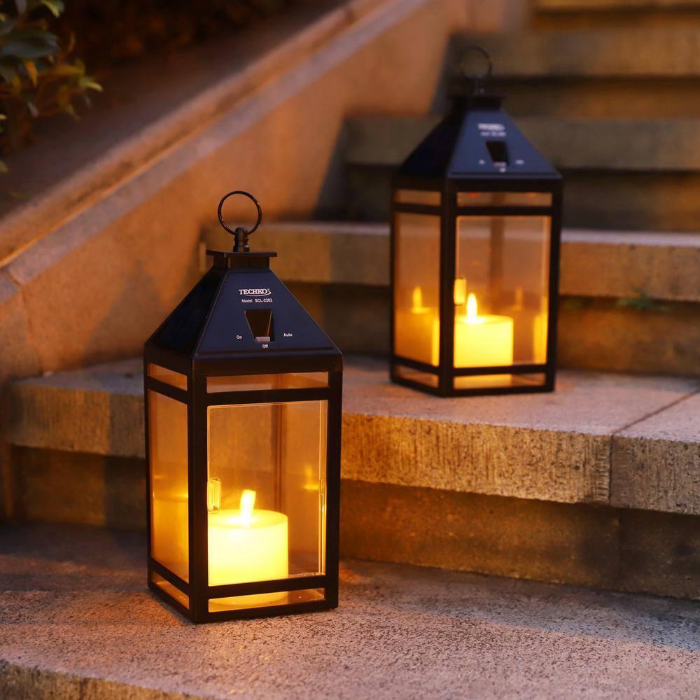 Techko 12.2'' H Tabletop Solar Lantern with Motorized LED Candle Included