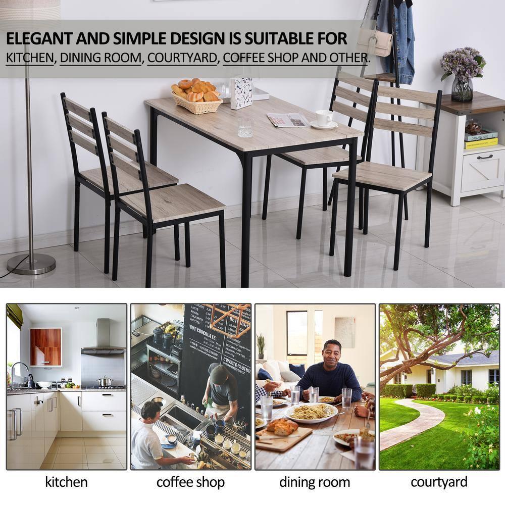 HOMCOM Modern 5-Piece Wooden Counter Dining Kitchen Table Set, 1 Table 4 Chairs Metal Legs, Suitable For Outdoors, gray