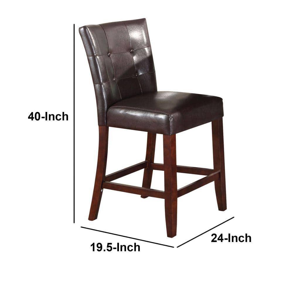 Benjara 40" Contemporary Leather Counter Height Chair in Brown (Set of 2)