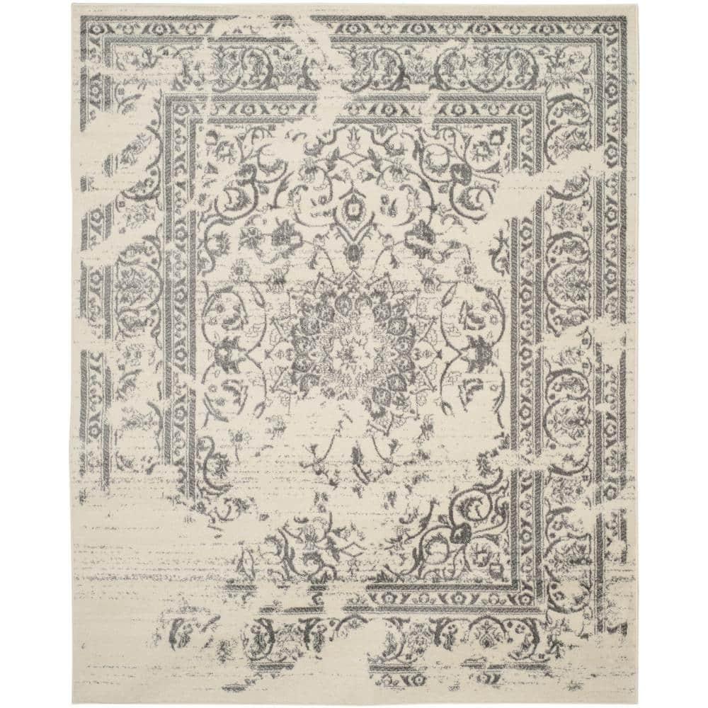 SAFAVIEH Adirondack Zoey Traditional Faded Area Rug, Ivory/Silver, 11' x 15'