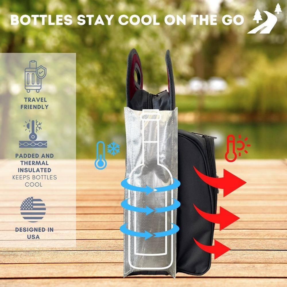 Lexi Home 7-Piece Grey Red Insulated Bottle Carrier Picnic Tote Set