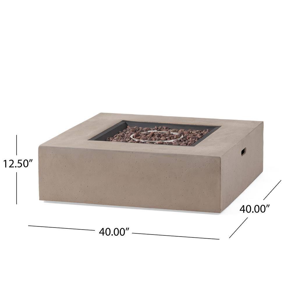 Aidan Outdoor 50000 BTU Light Weight Concrete Square Fire Pit Light Gray - Christopher Knight Home: No Assembly, Push Button Ignition