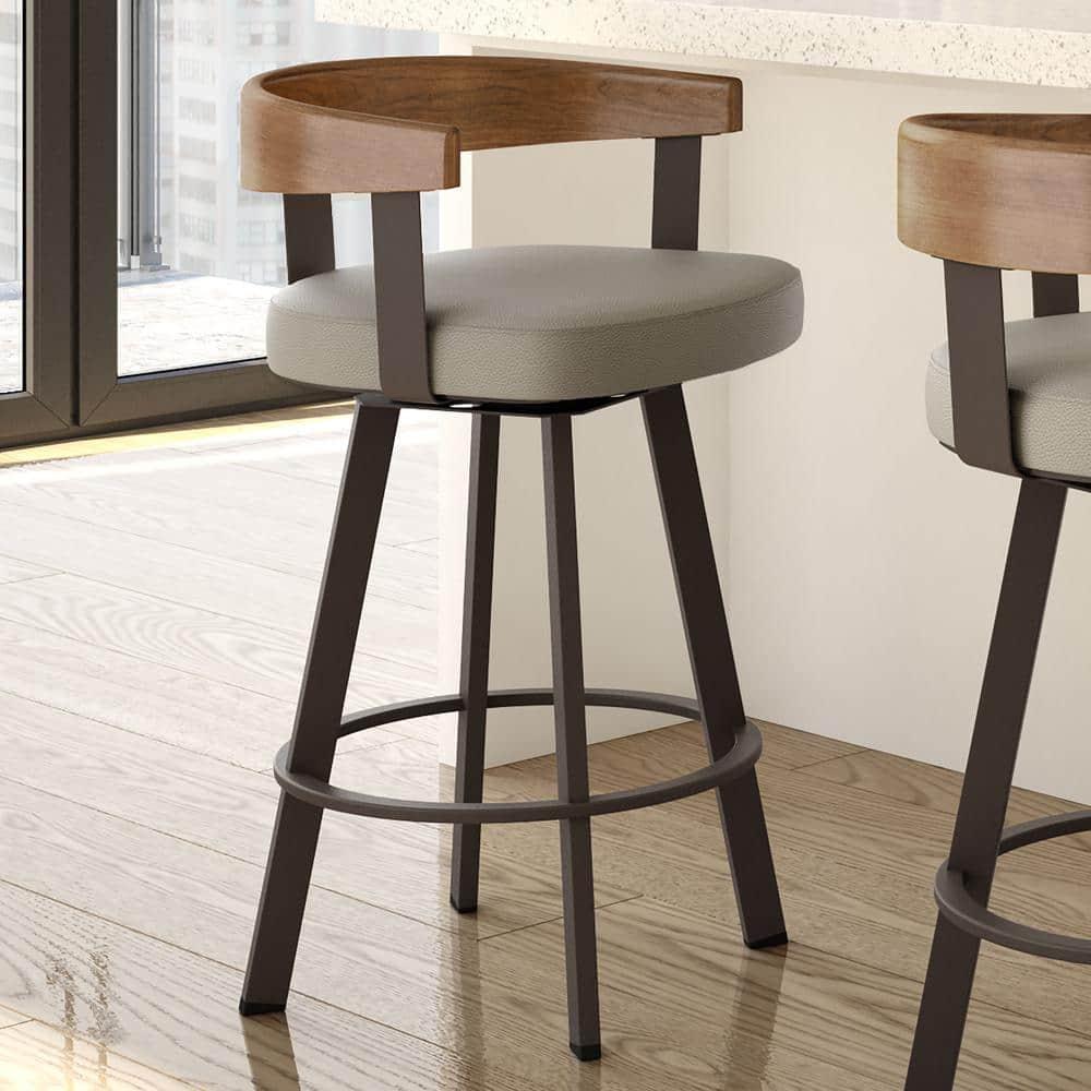 Amisco Lars Upholstered Barstool Greige/Dark Brown: Chic Urban Frame, Faux Leather, Steel Base, 300 lbs Capacity