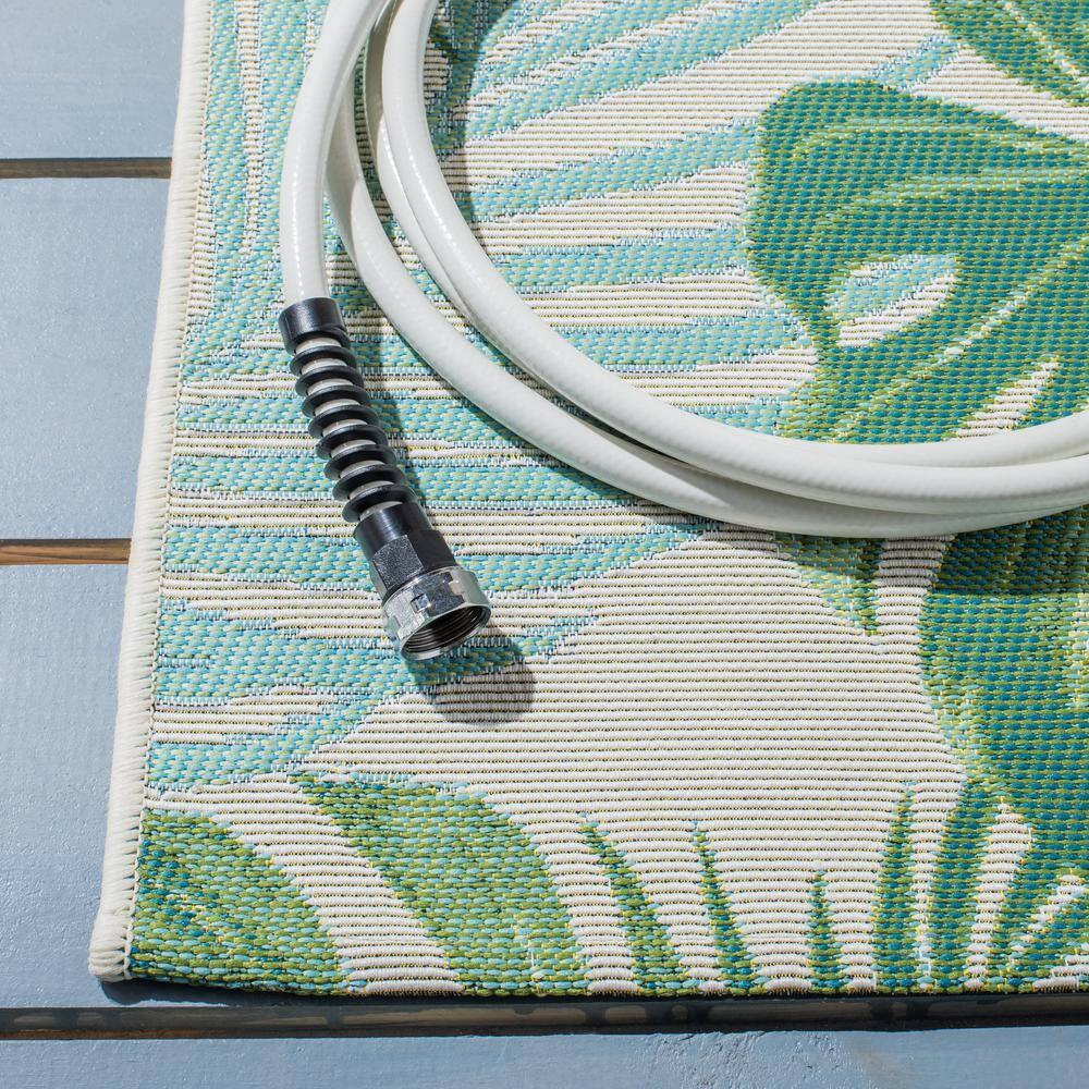 Barbados BAR592 Power Loomed Indoor and Outdoor Area Rug - Green/Teal - 8'x8' - Safavieh.