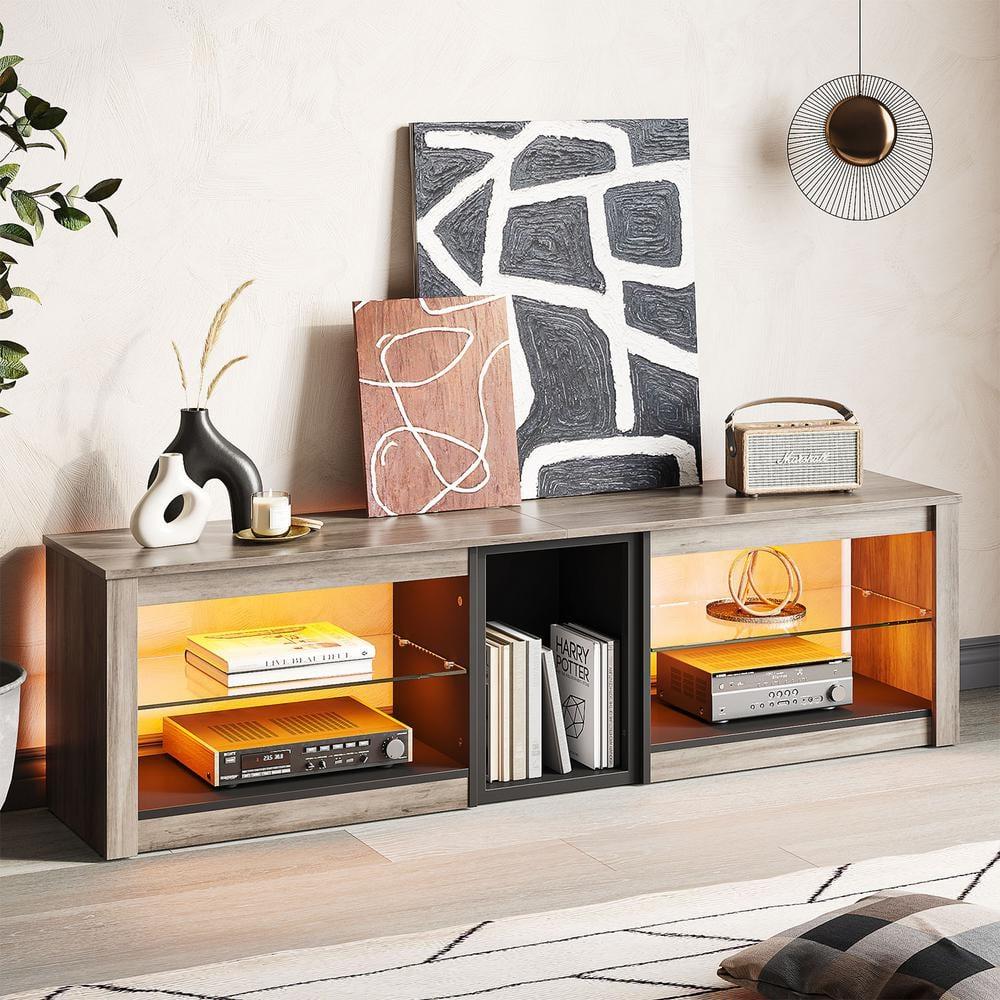 Bestier TV Stand for TVs up to 70" with LED Light, Entertainment Center for PS5 with Shelves, Wash Grey