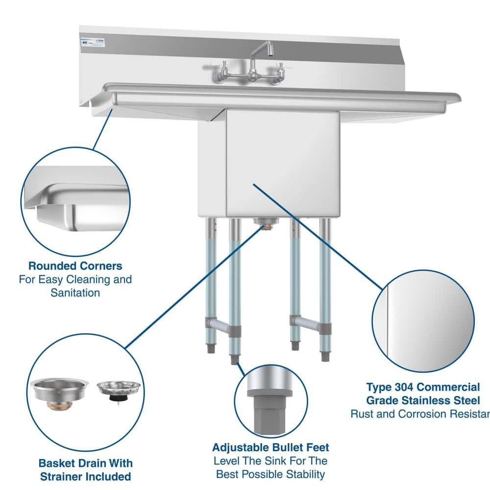 Stainless Steel Commercial Kitchen Prep Sink with Dual Drainboards
