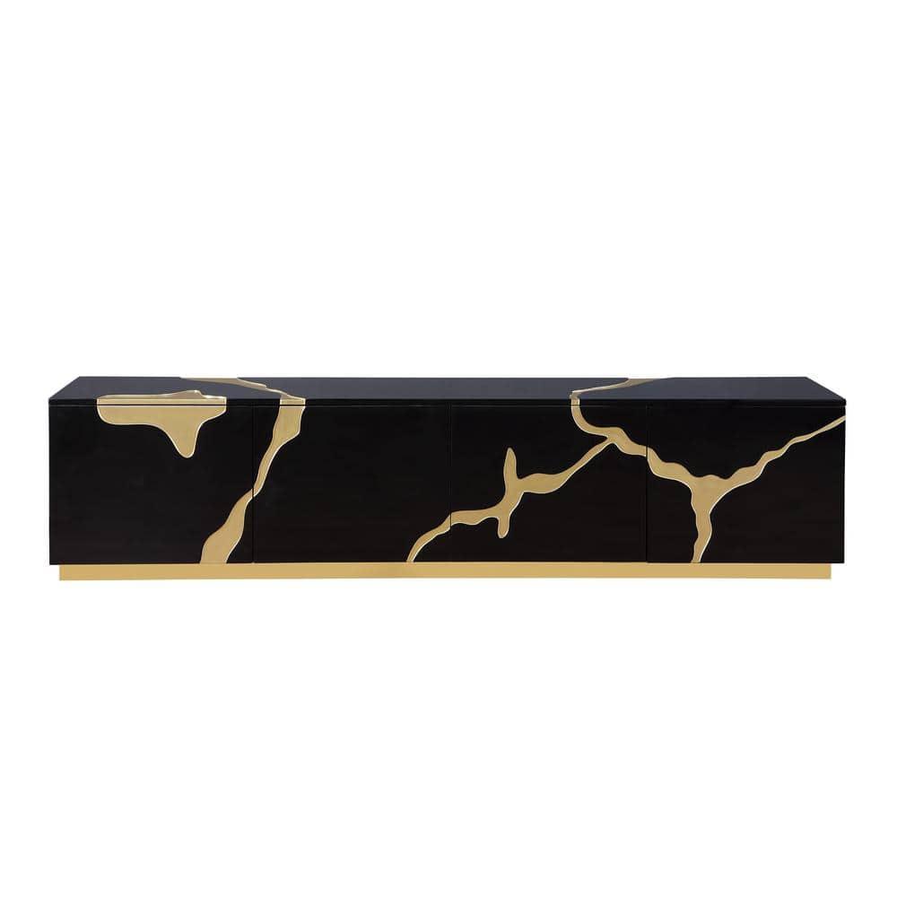 Sanford Black High Gloss Wood with Gold Accent Modern TV Stand