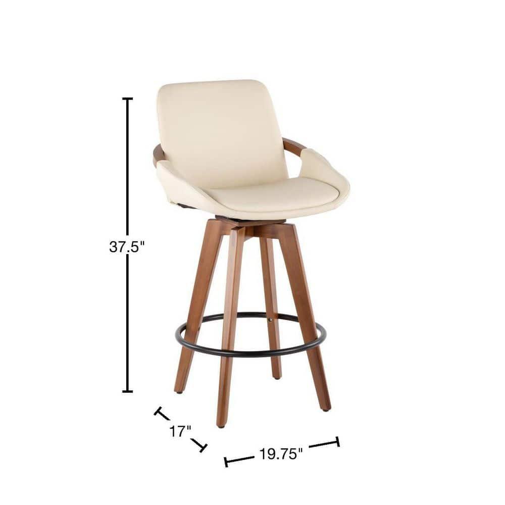 26" Cosmo Mid-Century Modern Counter Height Barstool Cream - LumiSource: Padded, Faux Leather, Wood Legs