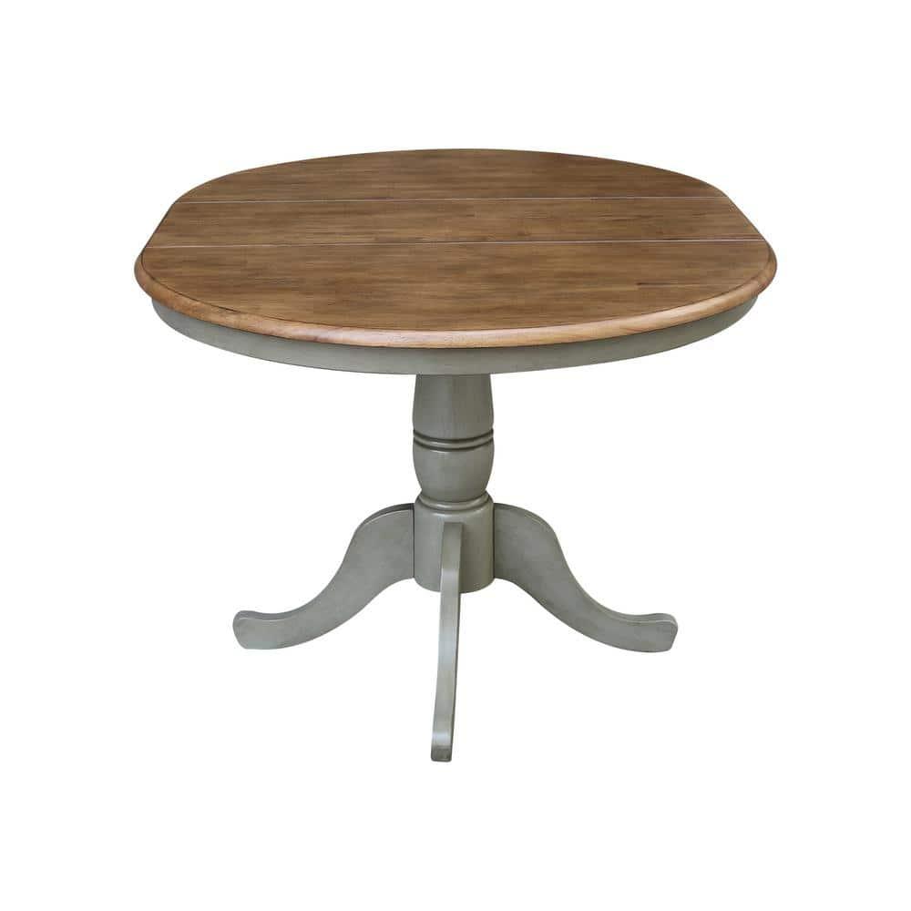 Kyle Round Top Pedestal Drop Leaf Dining Table Hickory Brown/Stone Gray - International Concepts: Solid Wood, Mid-Century Modern