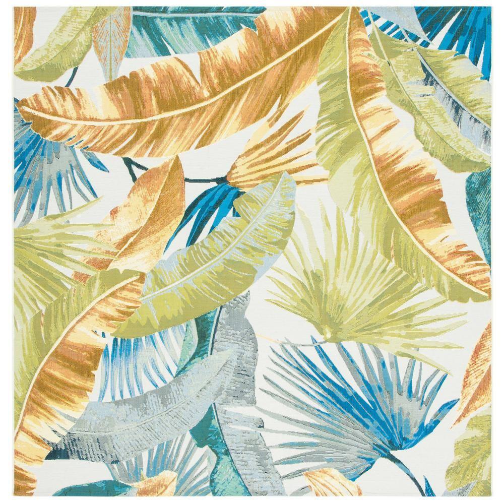 SAFAVIEH Barbados Banana Leaves Outdoor Area Rug, Gold/Green, 8' x 8' Square
