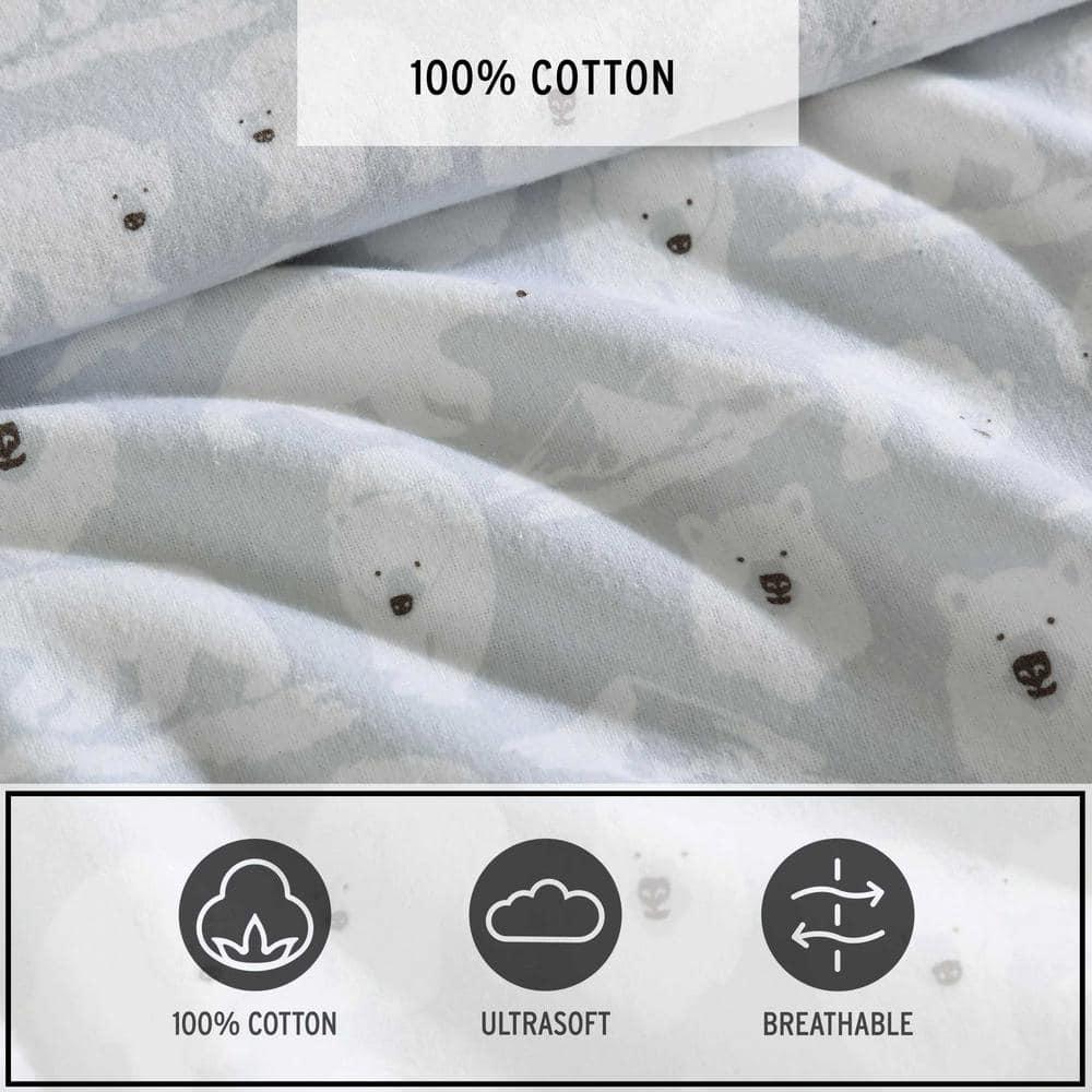 Eddie Bauer Explorer Bears Grey 100% Cotton Flannel Full Sheet Set