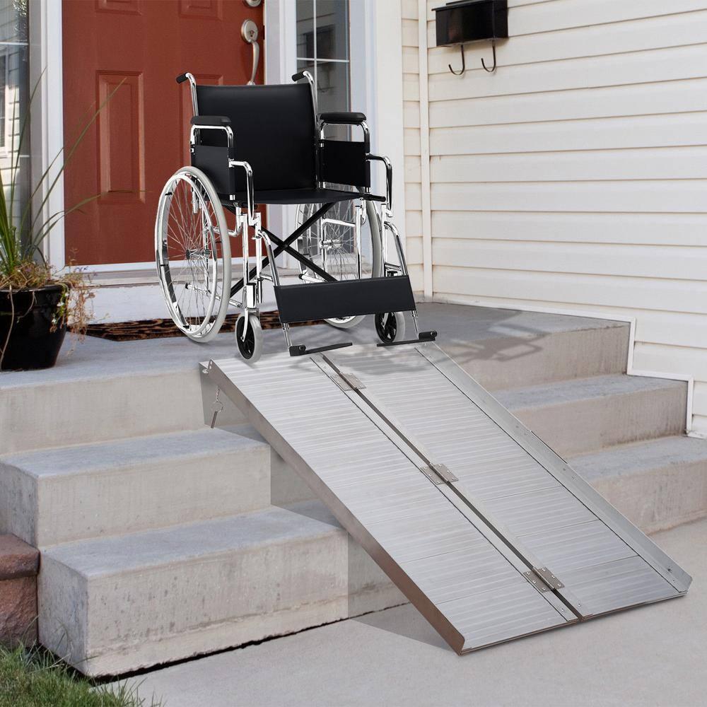 HOMCOM Textured Aluminum Portable Wheelchair Ramp for Home, Steps, Doorways, Foldable Handicap Ramp 4', Threshold Ramp with Durability for Strong Load-Bearing